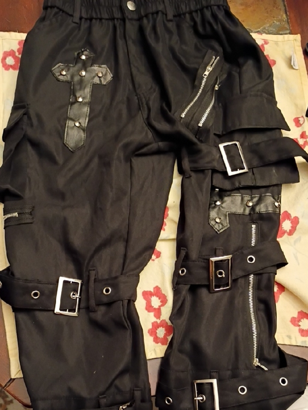 Black Gothic Buckle & Zip Detail Pants